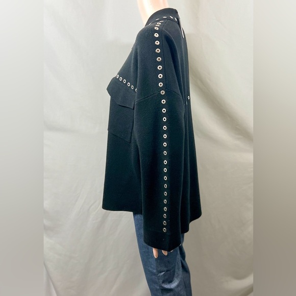 MAJE Knitted Eyelet Black Oversized Over Shirt with Silver Hardware Size: 2 - Picture 7 of 11